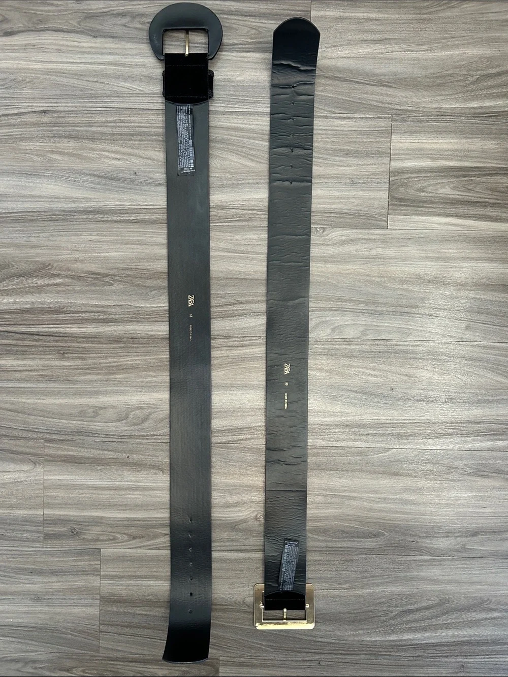 Zara Black Fake Suede Belts with Gold & Black Buckles